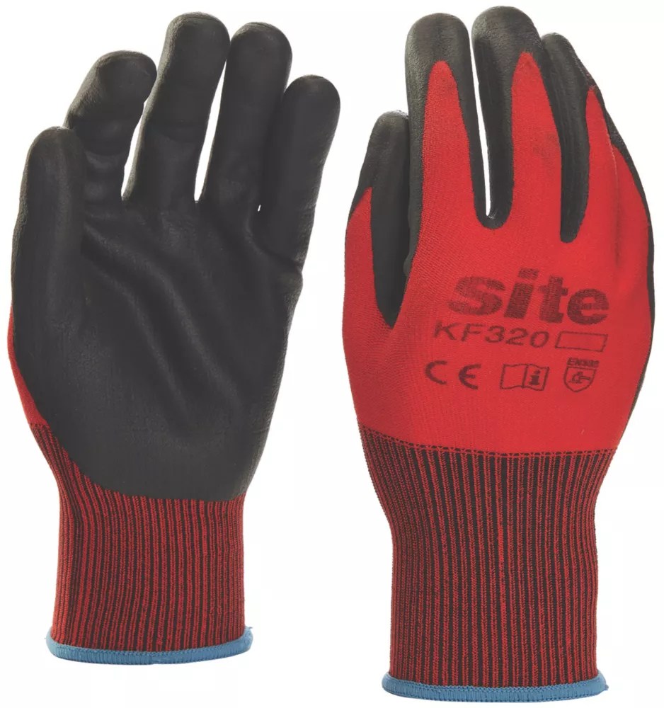 Site Nitrile Foam Coated Gloves Red / Black Medium Screwfix
