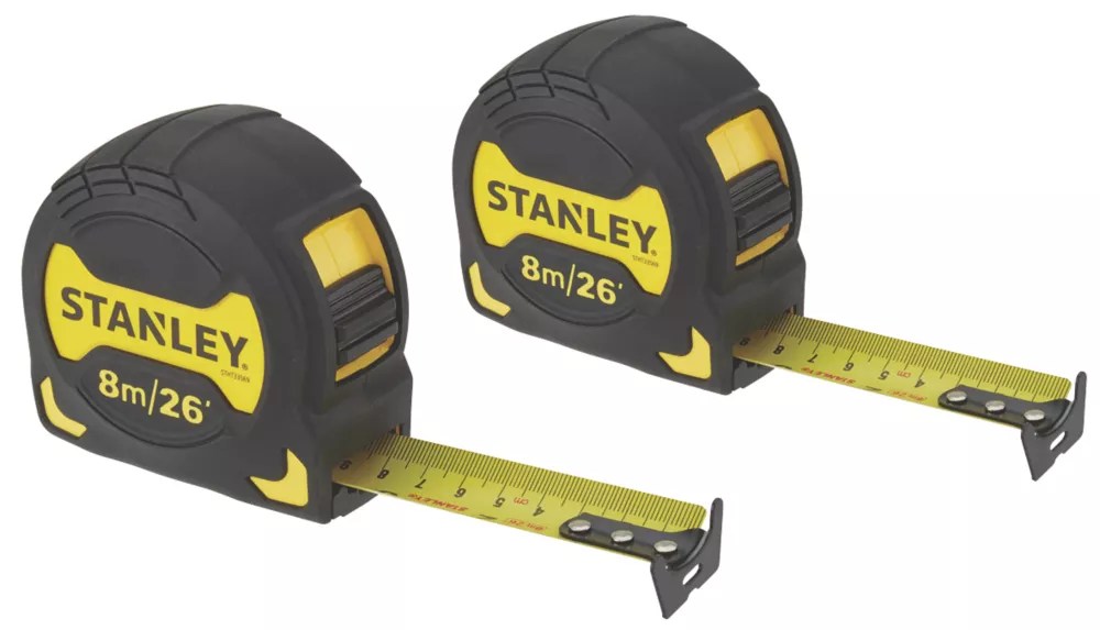 Stanley Grip Tape 8m Tape Measure Set 2 Pack Screwfix