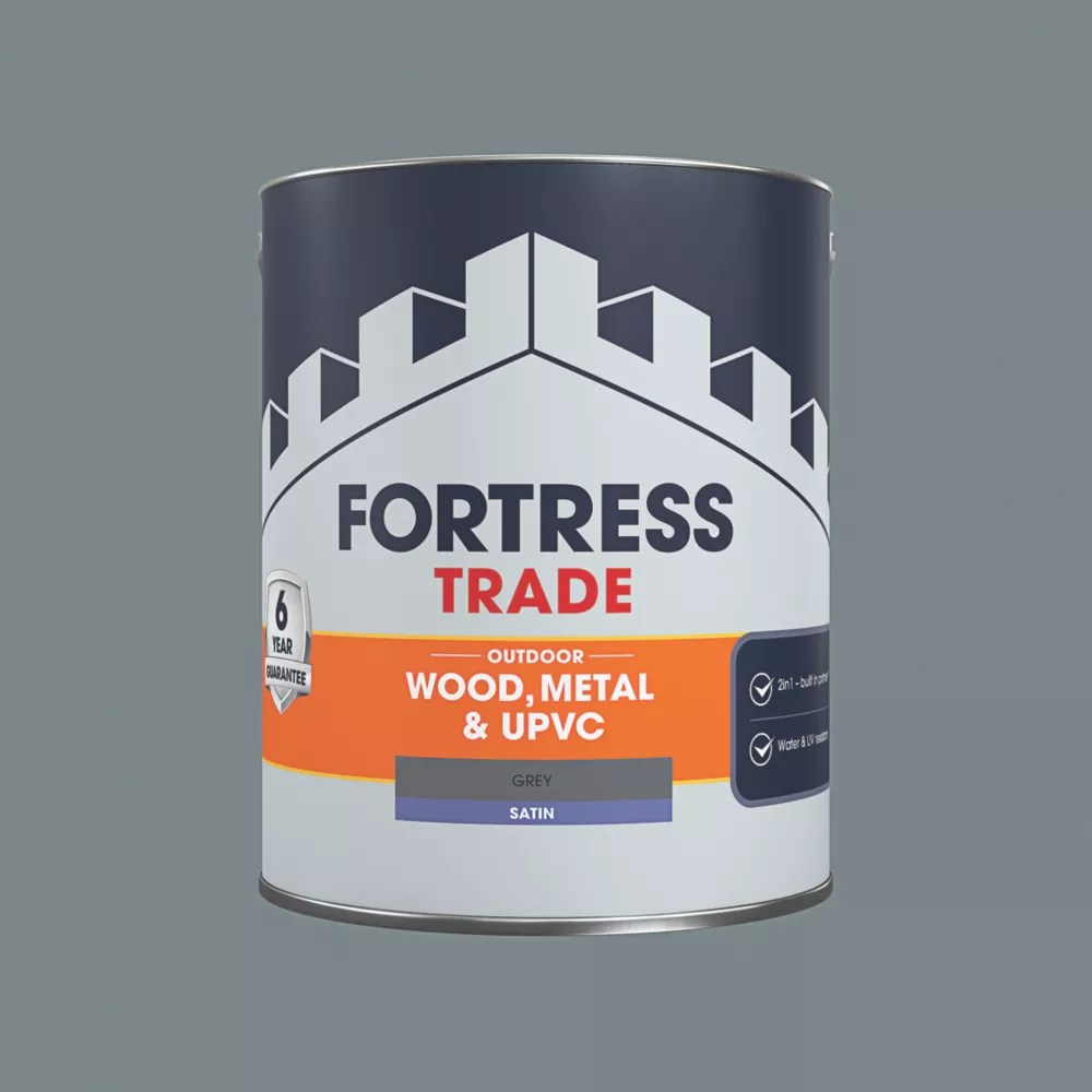 Fortress Trade 2.5Ltr Grey Satin Emulsion Multi Surface Paint Screwfix