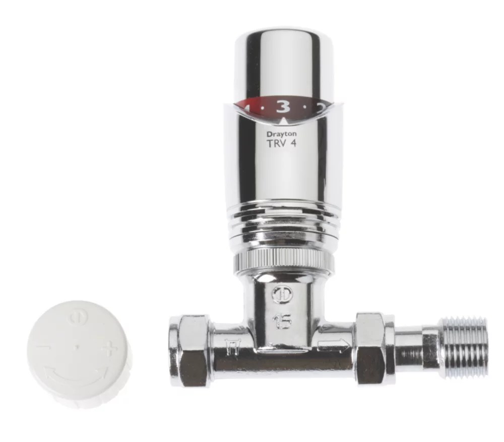 Drayton TRV4 Chrome Straight Thermostatic TRV & Lockshield 15mm x 1/2