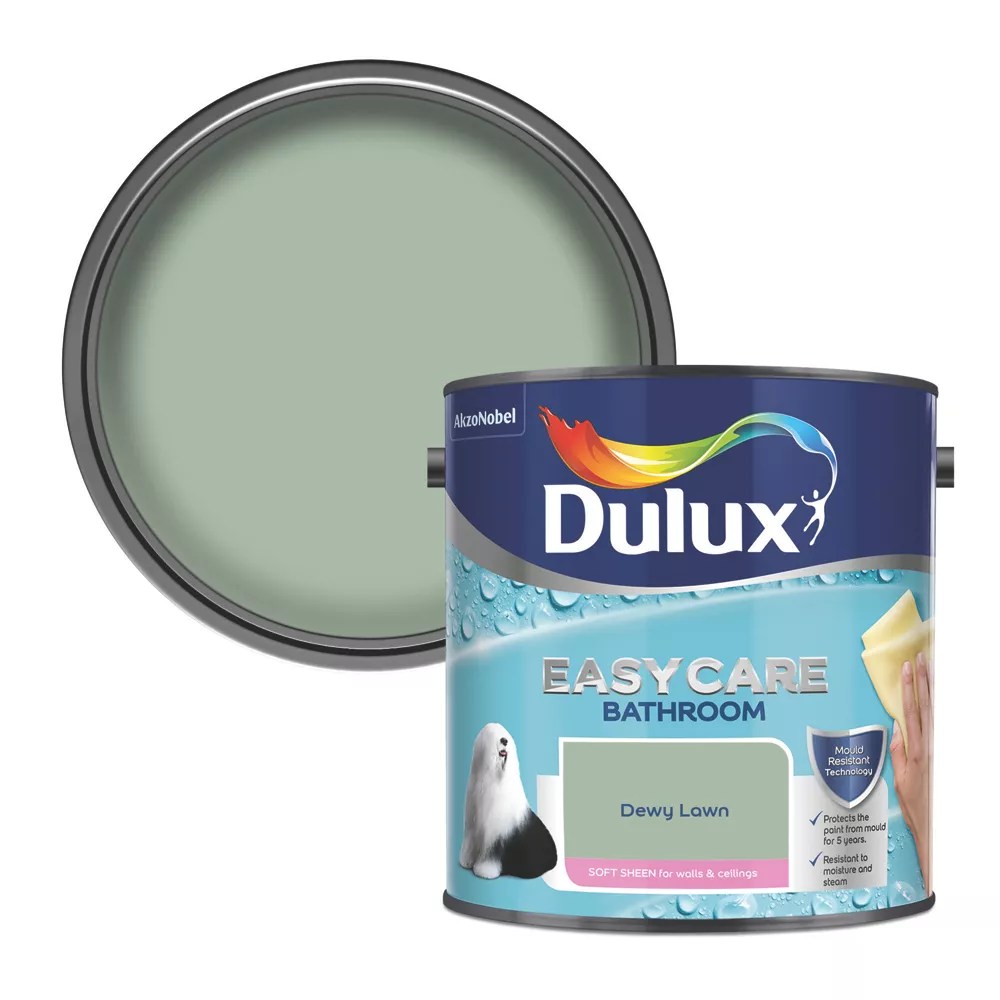 Dulux Easycare 2.5Ltr Dewy Lawn Soft Sheen Emulsion Bathroom Paint Screwfix