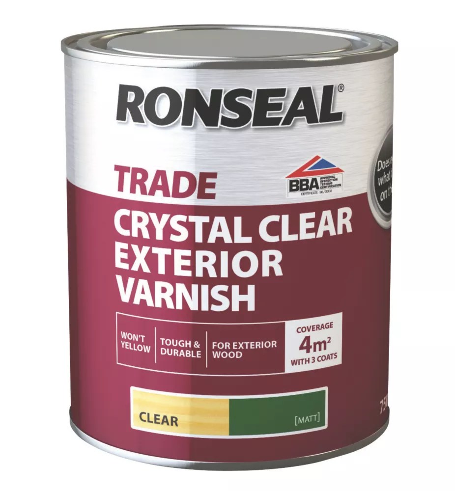 Ronseal 750ml Clear Matt WaterBased Exterior Wood Varnish Screwfix