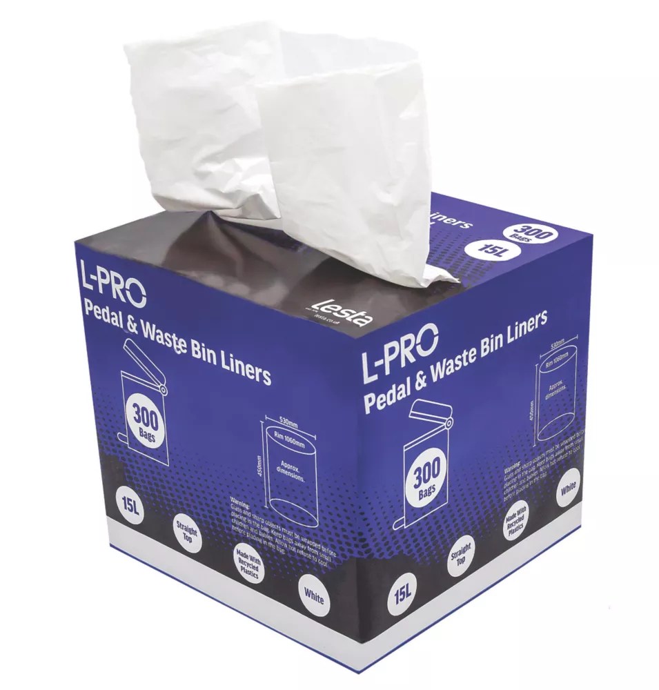 LPRO White Pedal Bin Liners in Dispenser Box 15Ltr 300 Pack Screwfix