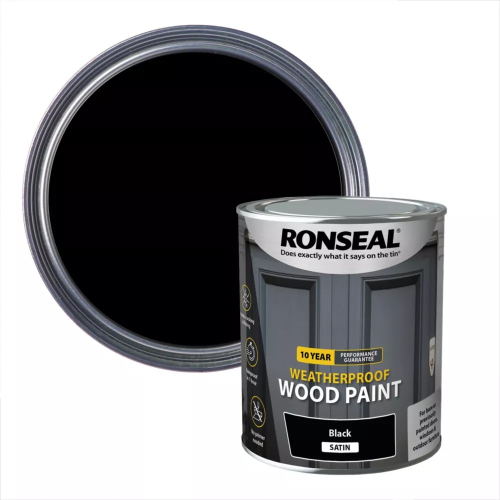 Ronseal 750ml Black Satin Wood Paint Screwfix