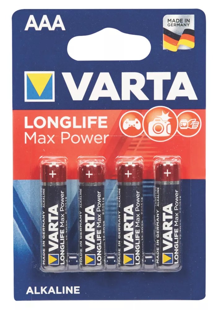 Varta Longlife Max Power AAA Alkaline Batteries 4 Pack Screwfix