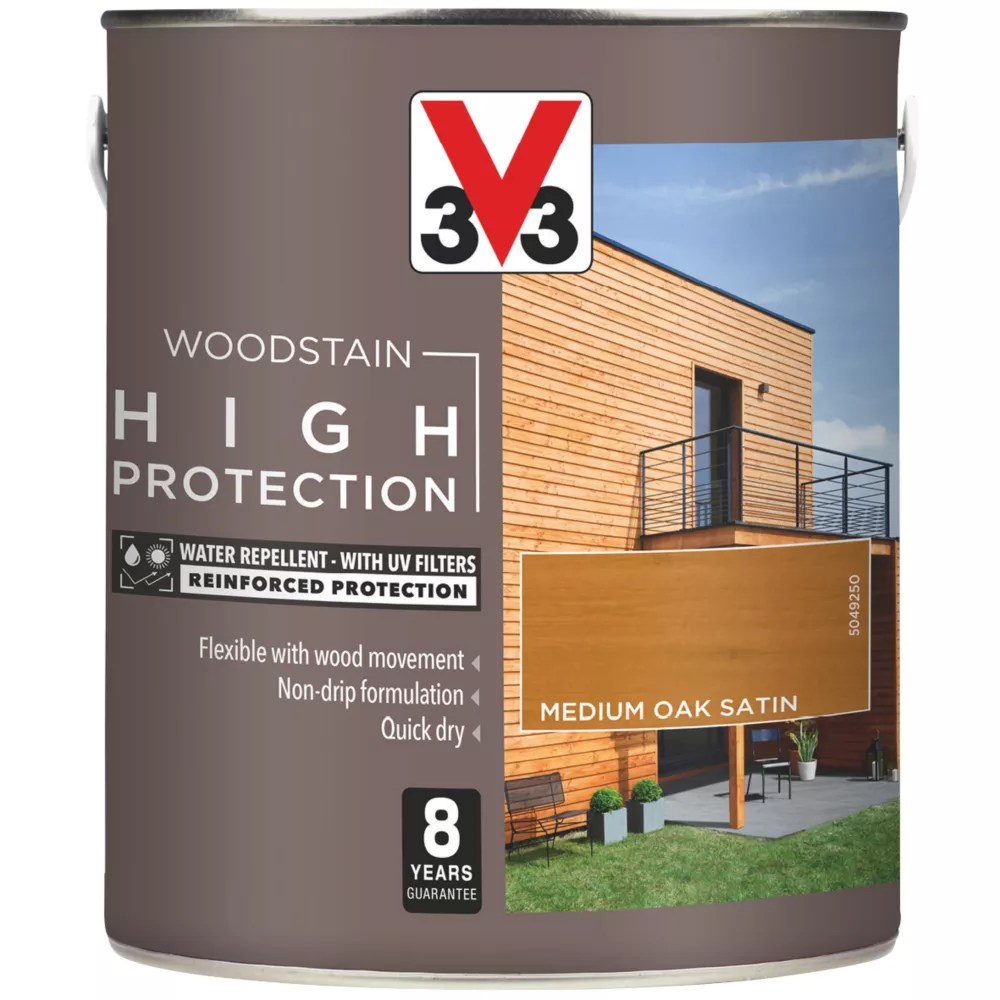 V33 2.5Ltr Golden Oak Satin WaterBased Exterior Wood Stain Screwfix
