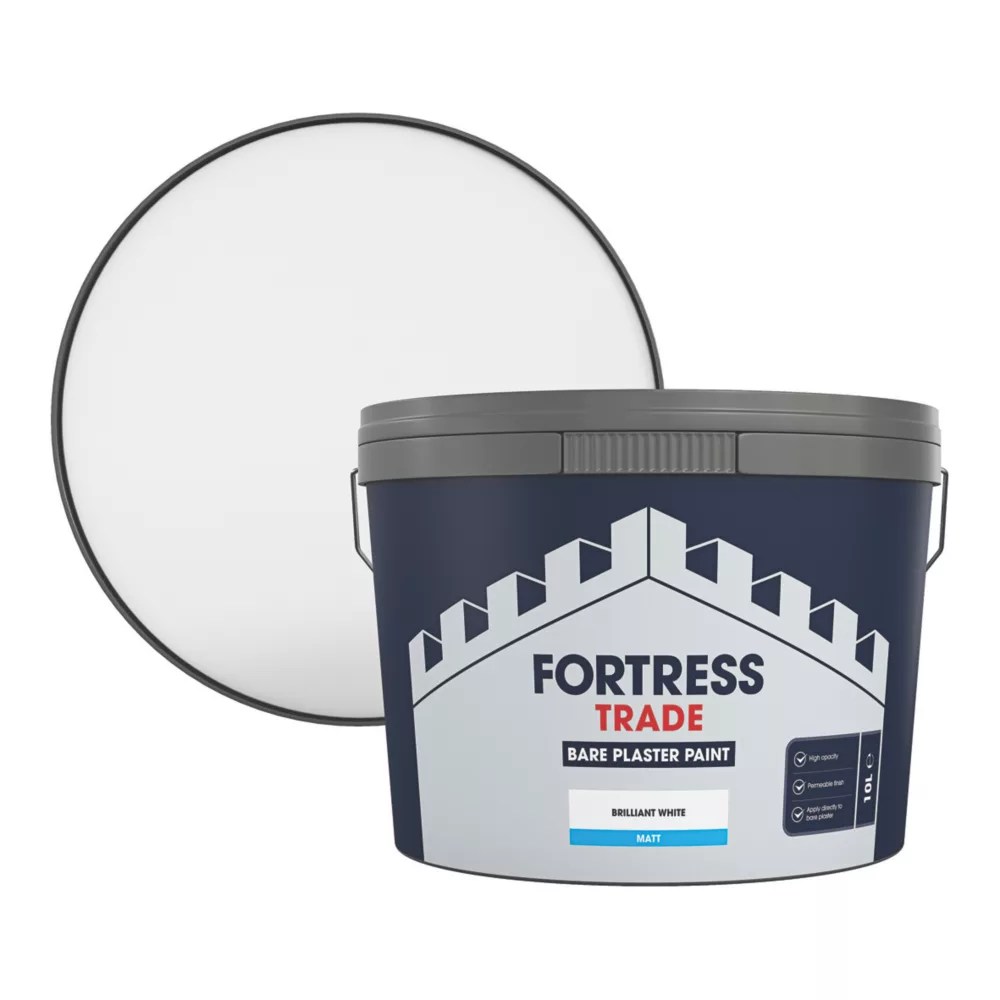 Fortress Trade 10Ltr Brilliant White Matt Emulsion Bare Plaster Paint Screwfix
