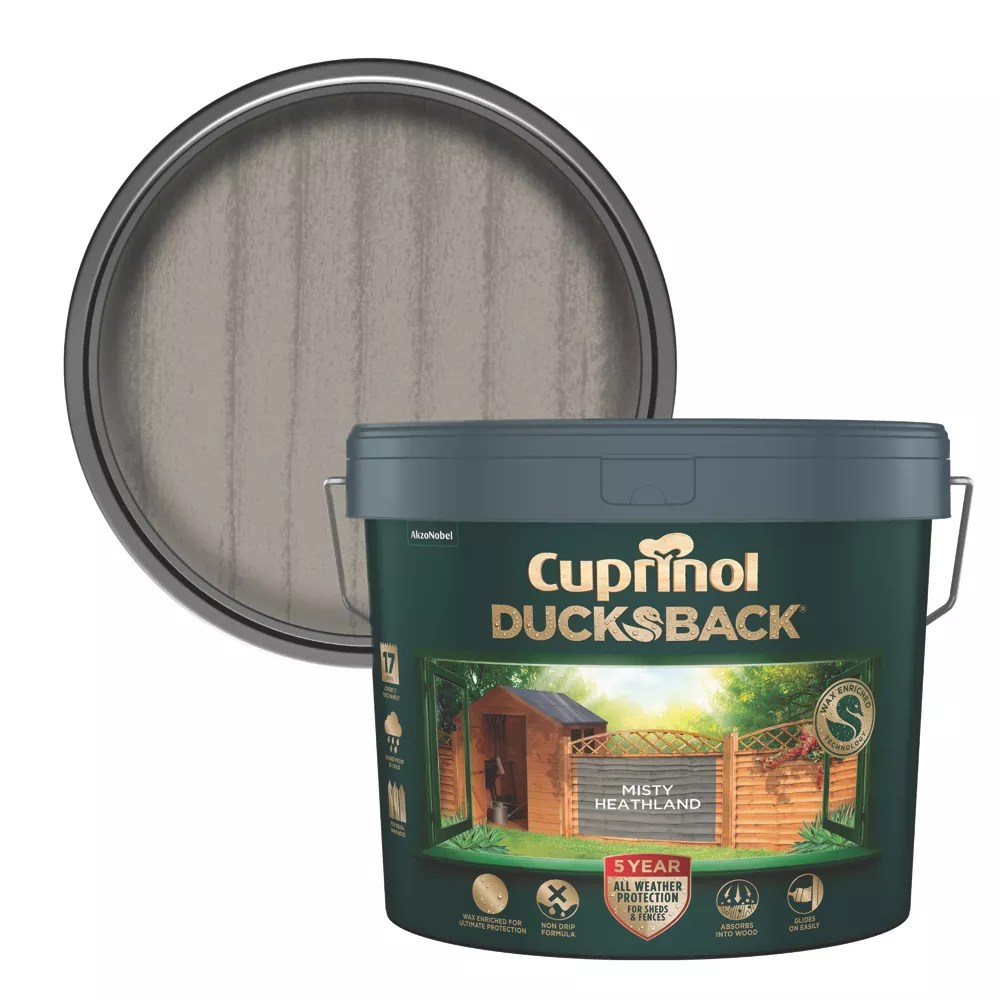 Cuprinol Ducksback 9Ltr Misty Heathland Shed & Fence Paint Screwfix