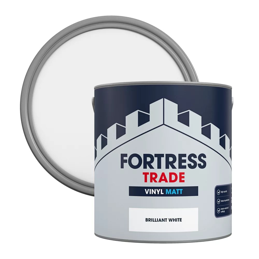 Fortress Trade 2.5Ltr Brilliant White Vinyl Matt Emulsion Paint Screwfix