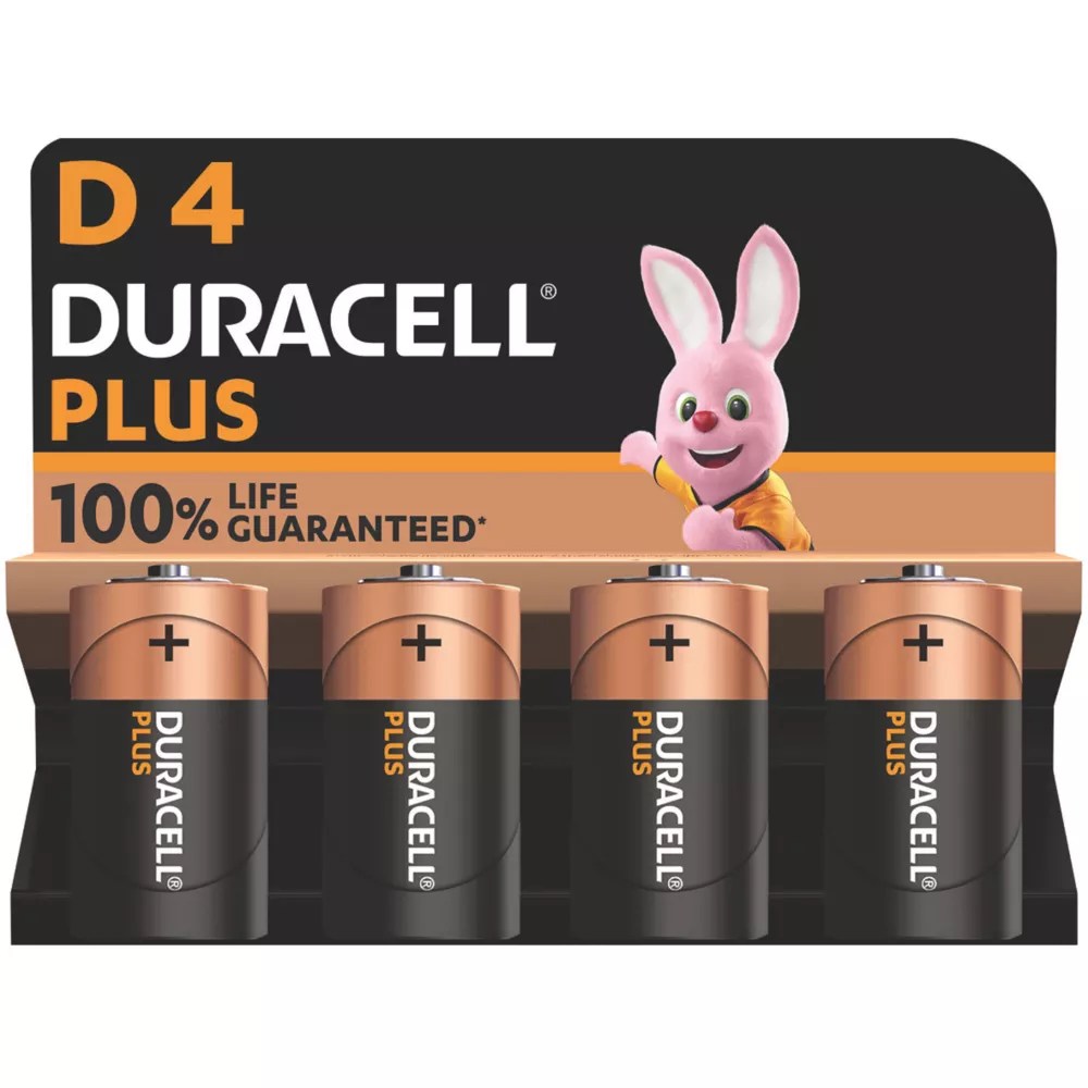Duracell Plus D Alkaline Batteries 4 Pack Screwfix