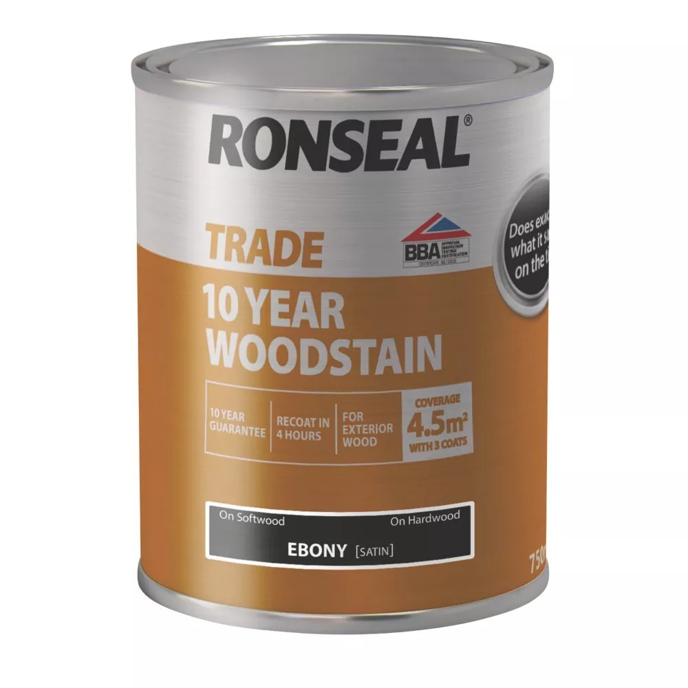 Ronseal 750ml Ebony Satin WaterBased Exterior Wood Stain Screwfix