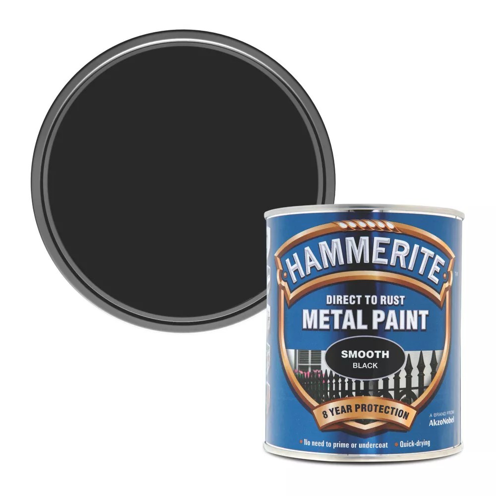 Hammerite 750ml Black Smooth Anti Corrosive Metal Paint Screwfix