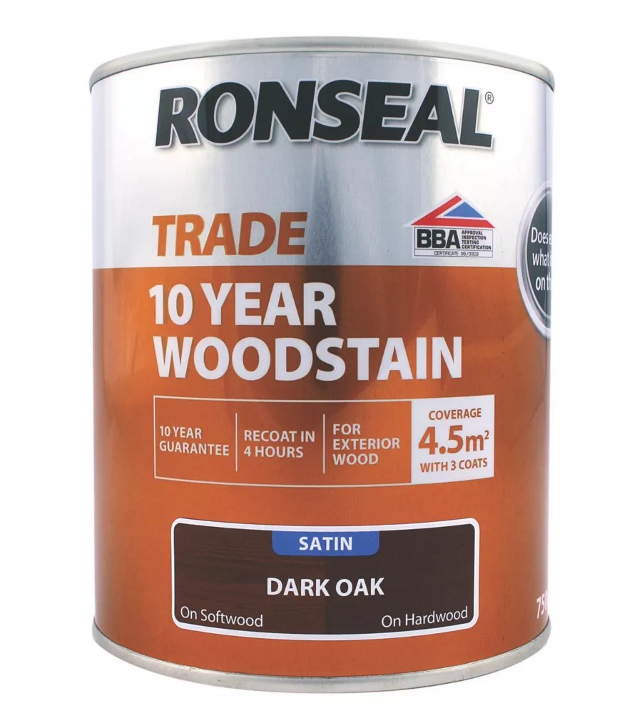 Ronseal 750ml Dark Oak Satin WaterBased Exterior Wood Stain Screwfix