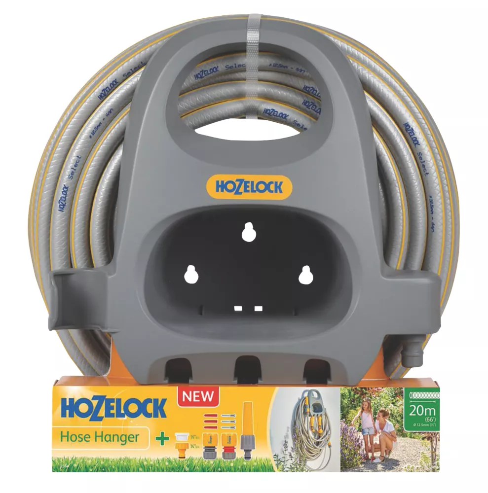 Hozelock Hose Hanger w/ Hose Yellow & Grey 20m x 1/2" Screwfix