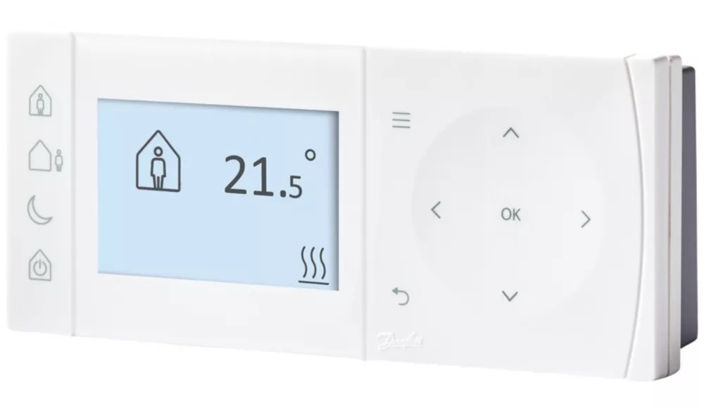 Danfoss TPOneB 1Channel Wired Programmable Room Thermostat BatteryPowered Screwfix