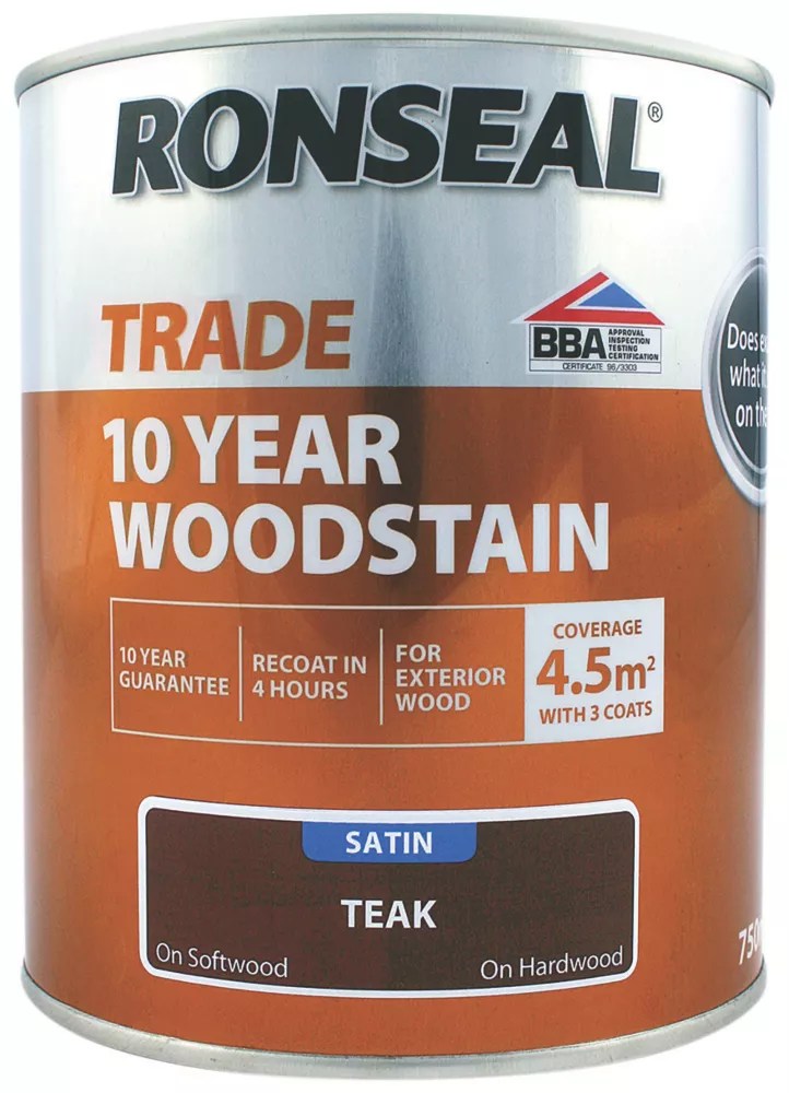 Ronseal 750ml Teak Satin WaterBased Exterior Wood Stain Screwfix