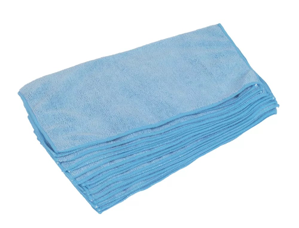 Essentials Microfibre Cleaning Cloths Blue 380mm x 380mm 10 Pack Screwfix