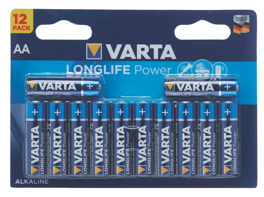 Varta Longlife Power AA Alkaline Batteries 12 Pack Screwfix