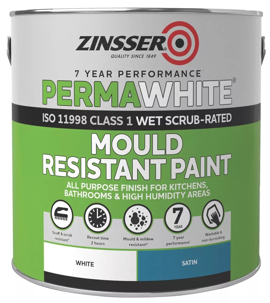 Zinsser Perma White 2.5Ltr White Satin Anti Mould Interior Multi