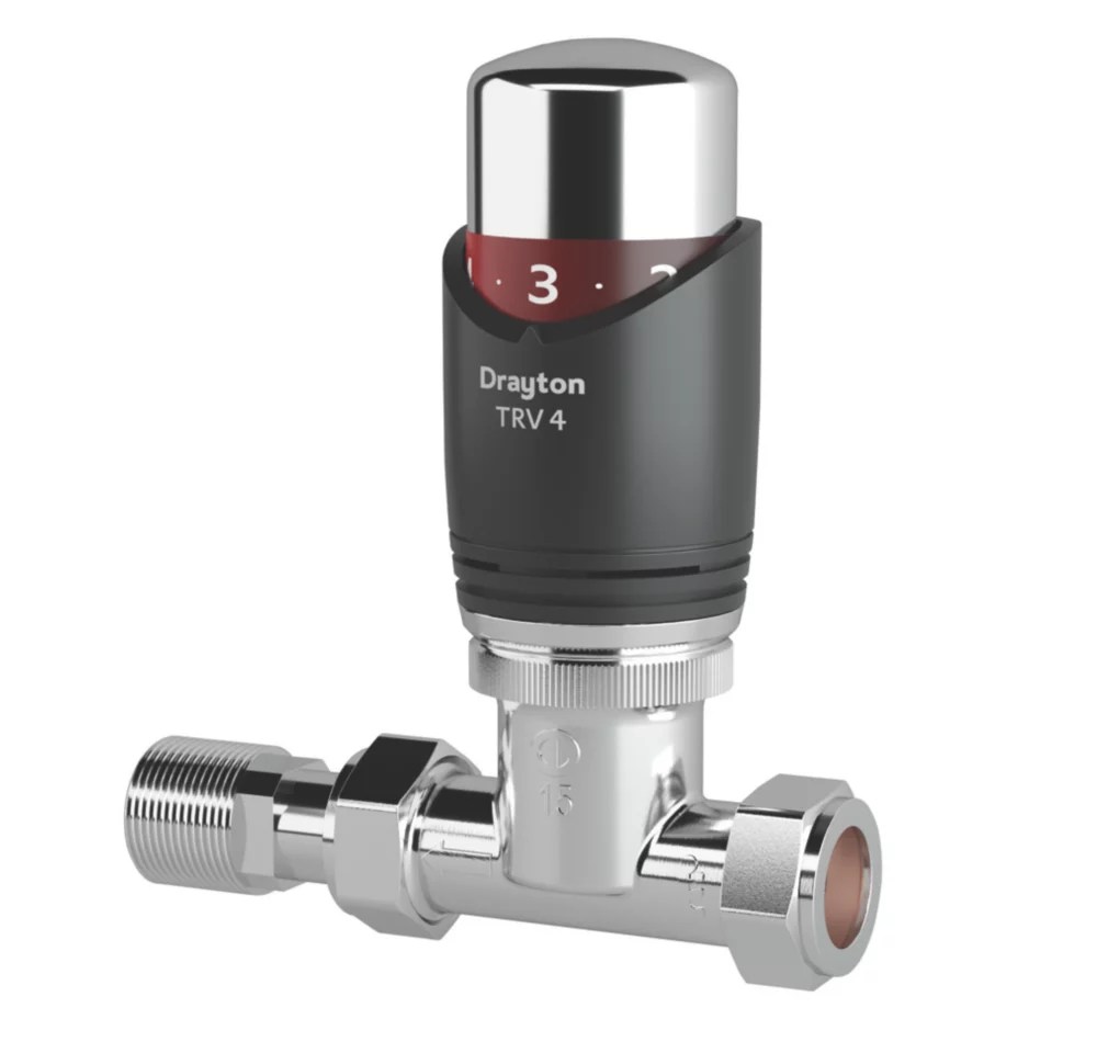Drayton TRV4 Grey Straight Thermostatic TRV & Lockshield 15mm x 1/2