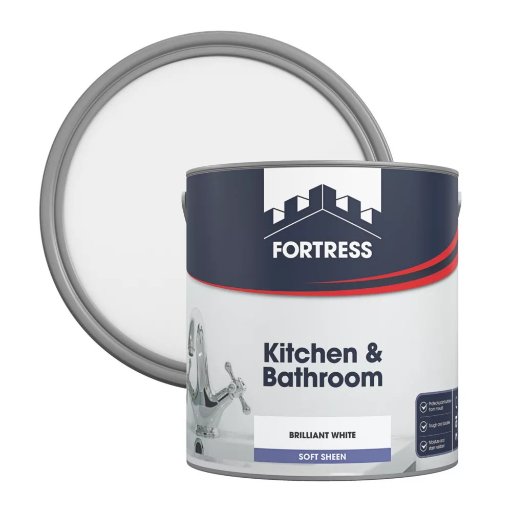 Fortress 2.5Ltr Brilliant White Soft Sheen Emulsion Kitchen & Bathroom