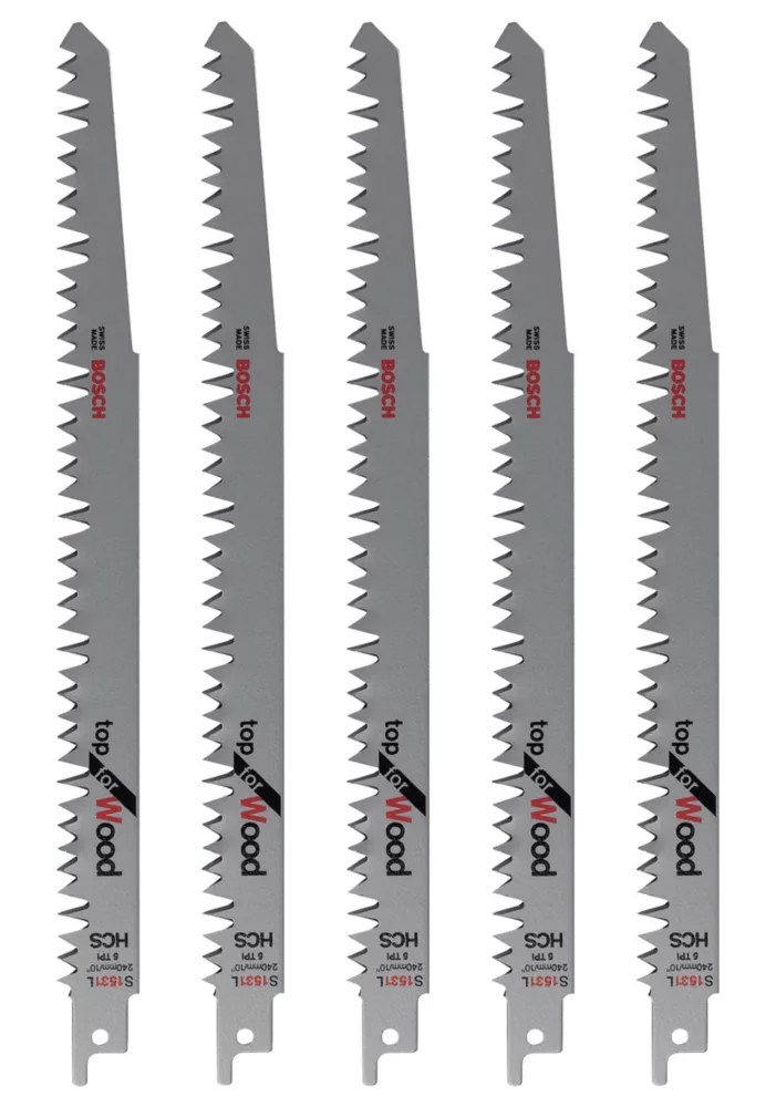 Bosch S1531L Green Wood Reciprocating Saw Blades 240mm 5 Pack Screwfix