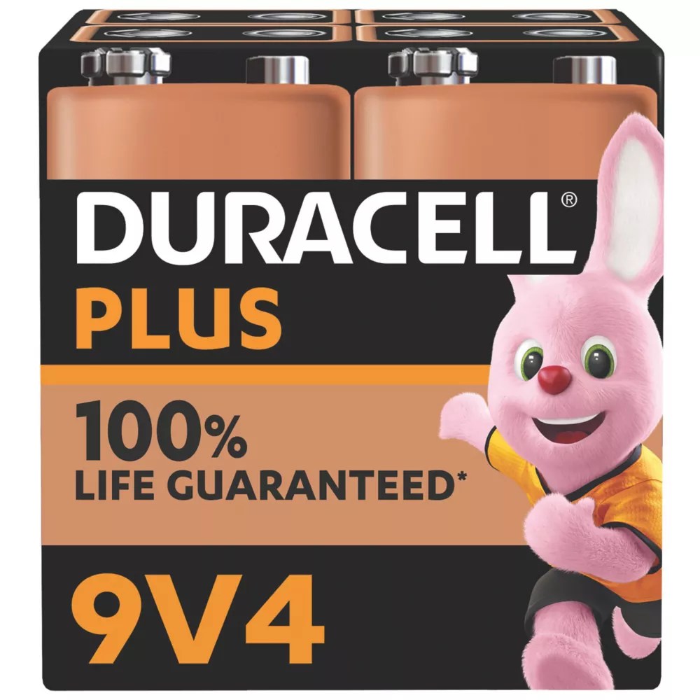 Duracell Plus 9V Alkaline Batteries 4 Pack Screwfix