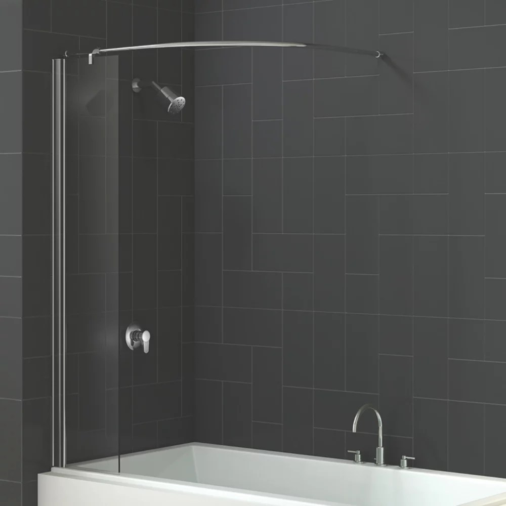 Triton Fast Fix Frameless Chrome Bathscreen & Curved Curtain Rail 300mm