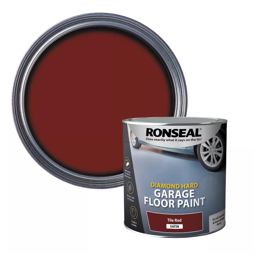 Ronseal 2.5Ltr Tile Red Satin Heavy Duty Garage Floor Paint Screwfix