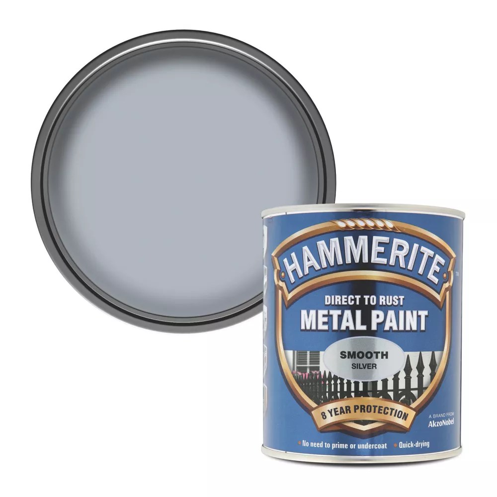 Hammerite 750ml Silver Smooth Anti Corrosive Metal Paint Screwfix