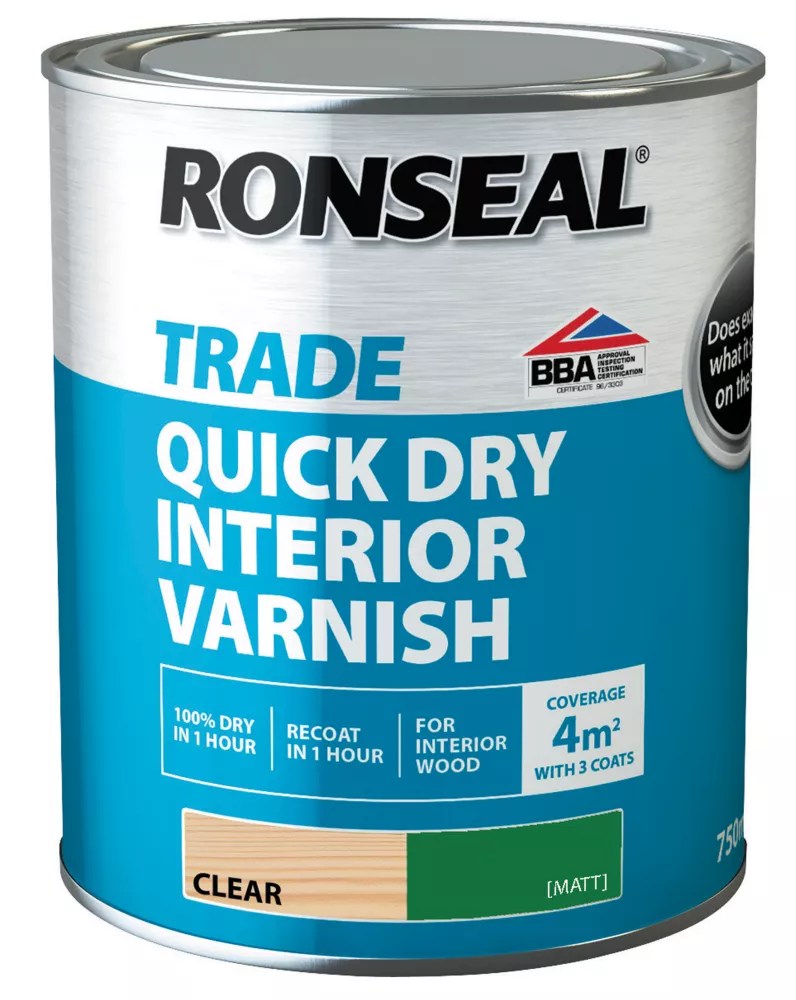 Ronseal 750ml Clear Matt WaterBased Interior Wood Varnish Screwfix