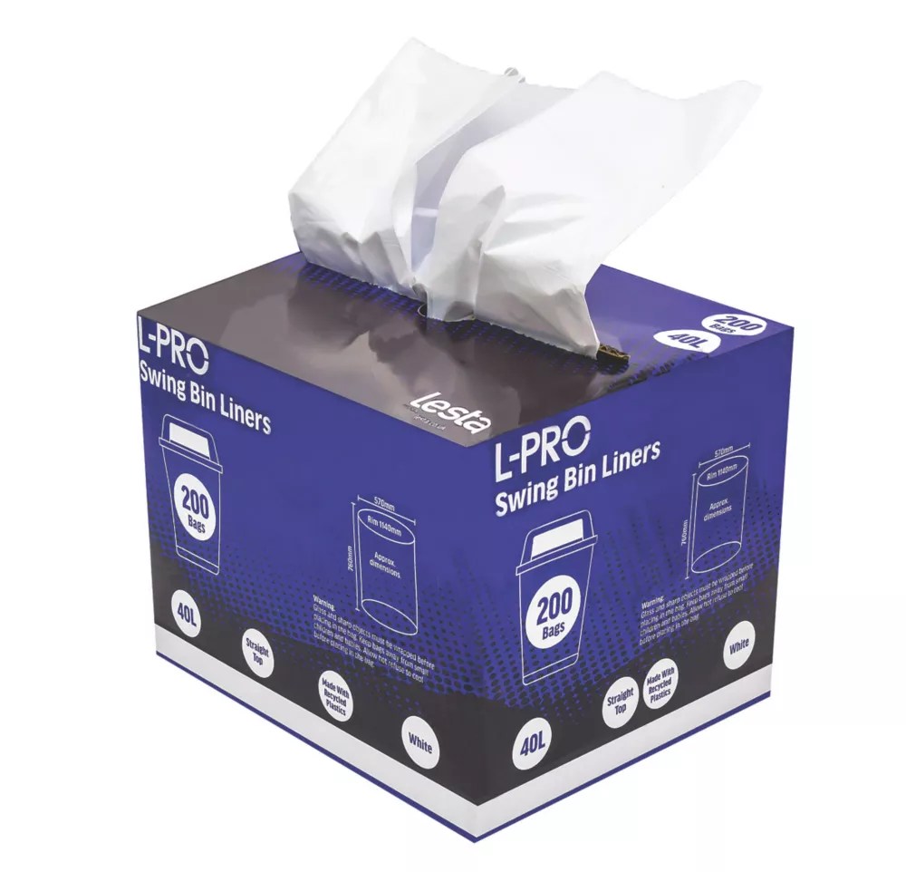 LPRO White Swing Bin Liners in Dispenser Box 40Ltr 200 Pack Screwfix