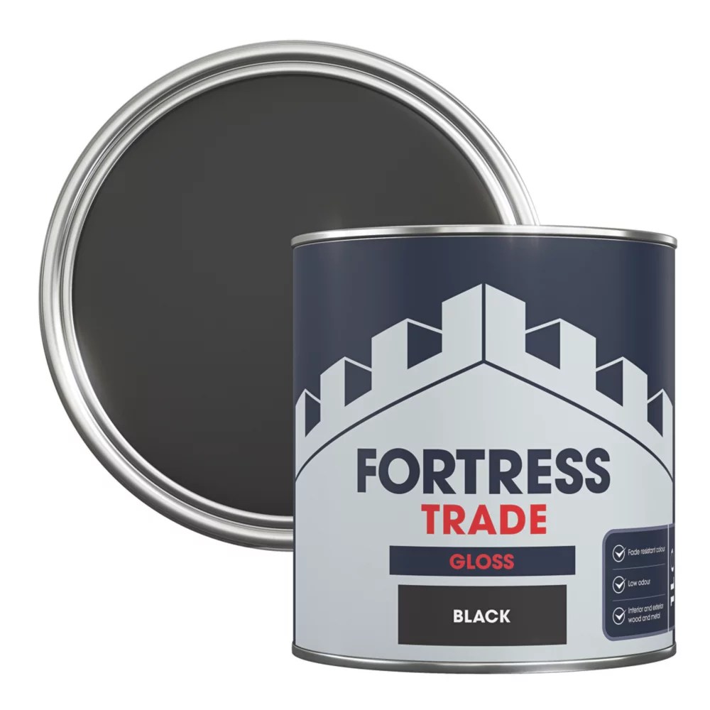 Fortress Trade 1Ltr Black Gloss WaterBased Trim Paint Screwfix