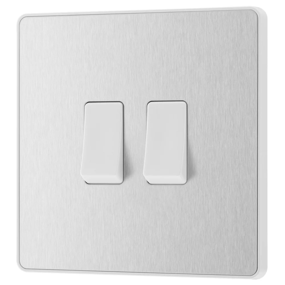 British General Evolve 20A 16AX 2Gang 2Way Light Switch Brushed Steel
