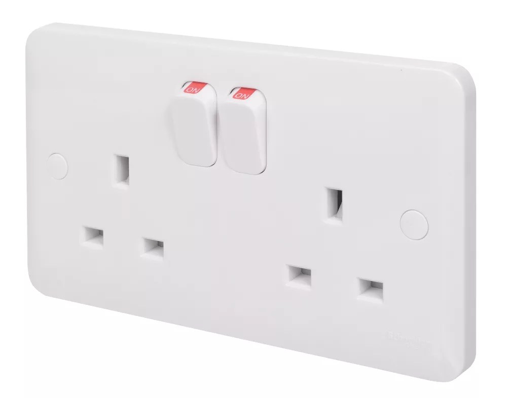 Schneider Electric Lisse 13A 2Gang DP Switched Plug Socket White