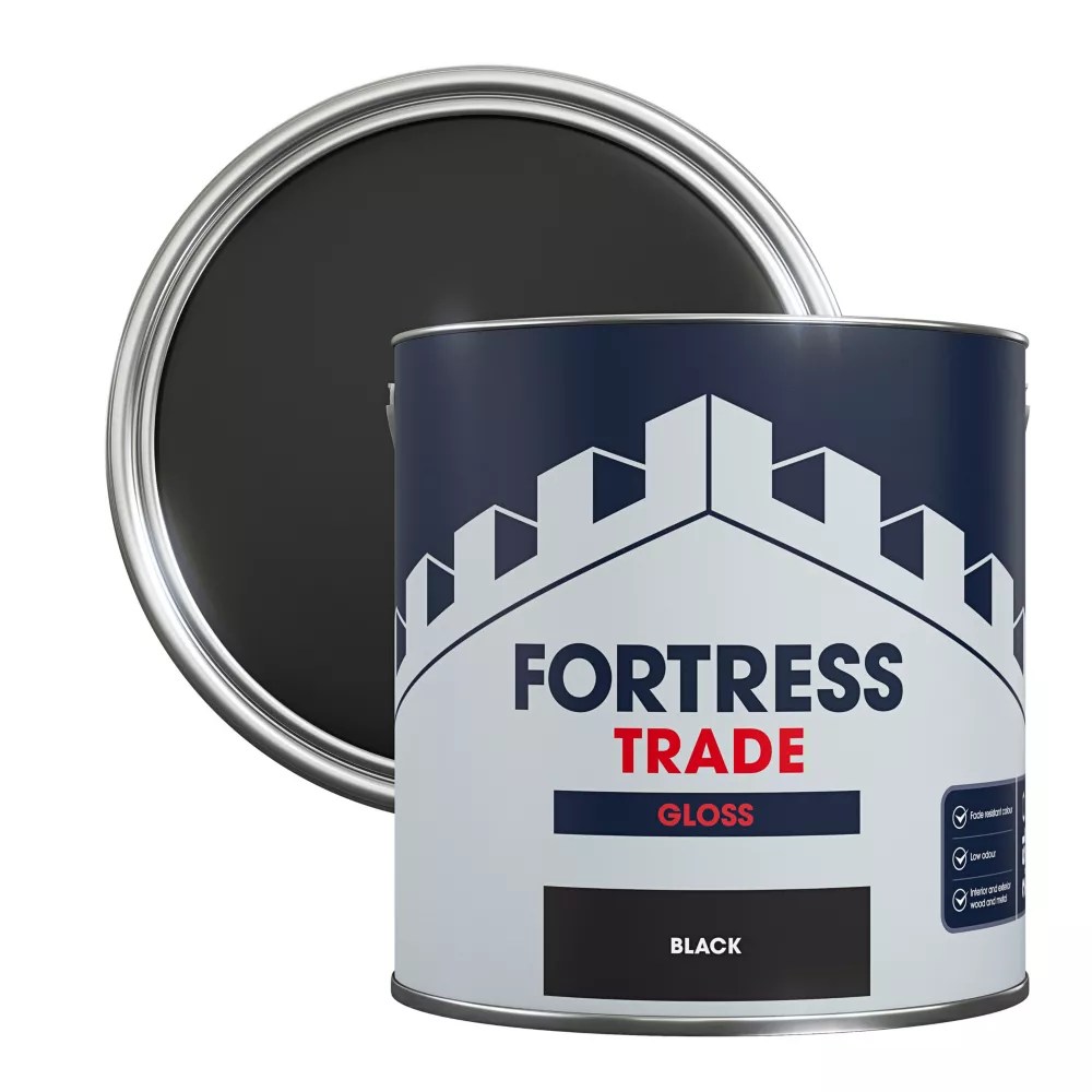 Fortress Trade 2.5Ltr Black Gloss WaterBased Trim Paint Screwfix