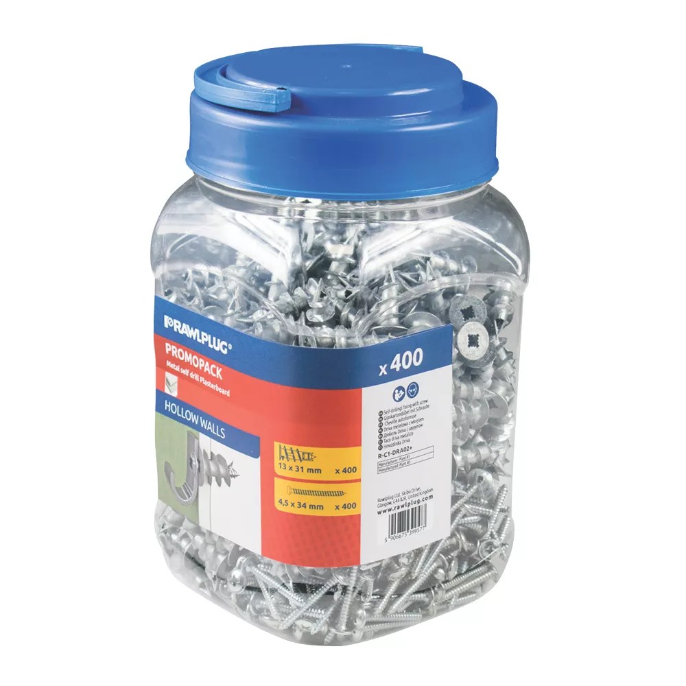 Rawlplug SelfDrilling Plasterboard Fixings Steel 31mm 400 Pack Screwfix