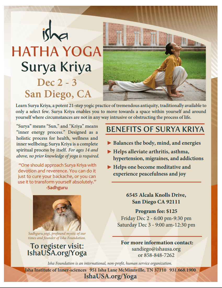 Surya Kriya Fire up the Sun Within (Isha Hatha Yoga) Saturday
