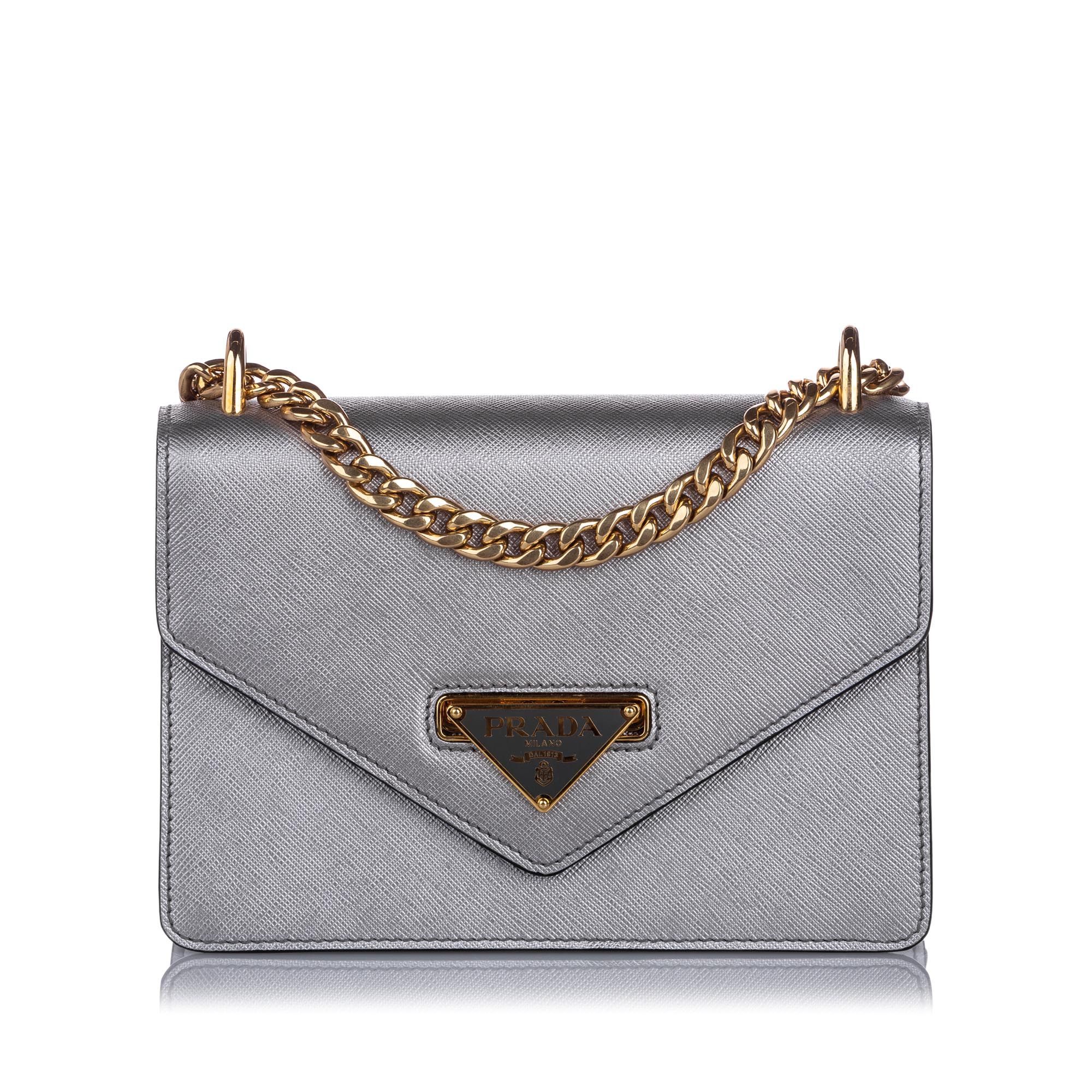Vintage Prada Saffiano Chain Crossbody Bag Silver