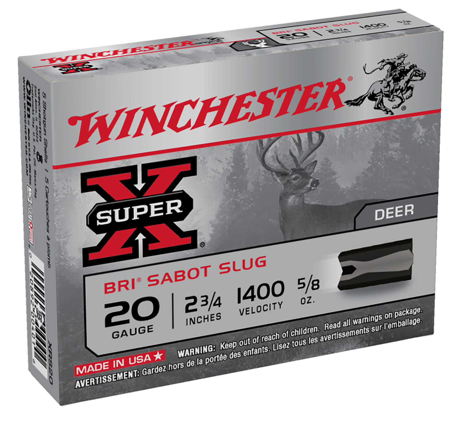 Winchester Ammo XRS20 SuperX BRI Sabot Slug 20 Gauge 2.75" 5/8 oz 5 Bx
