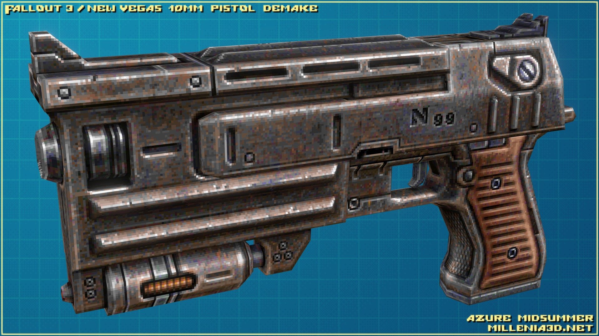 10mm pistol (Fallout 3/NV) demake for Quake 1 3D model by Azure Midsummer (millenia3d