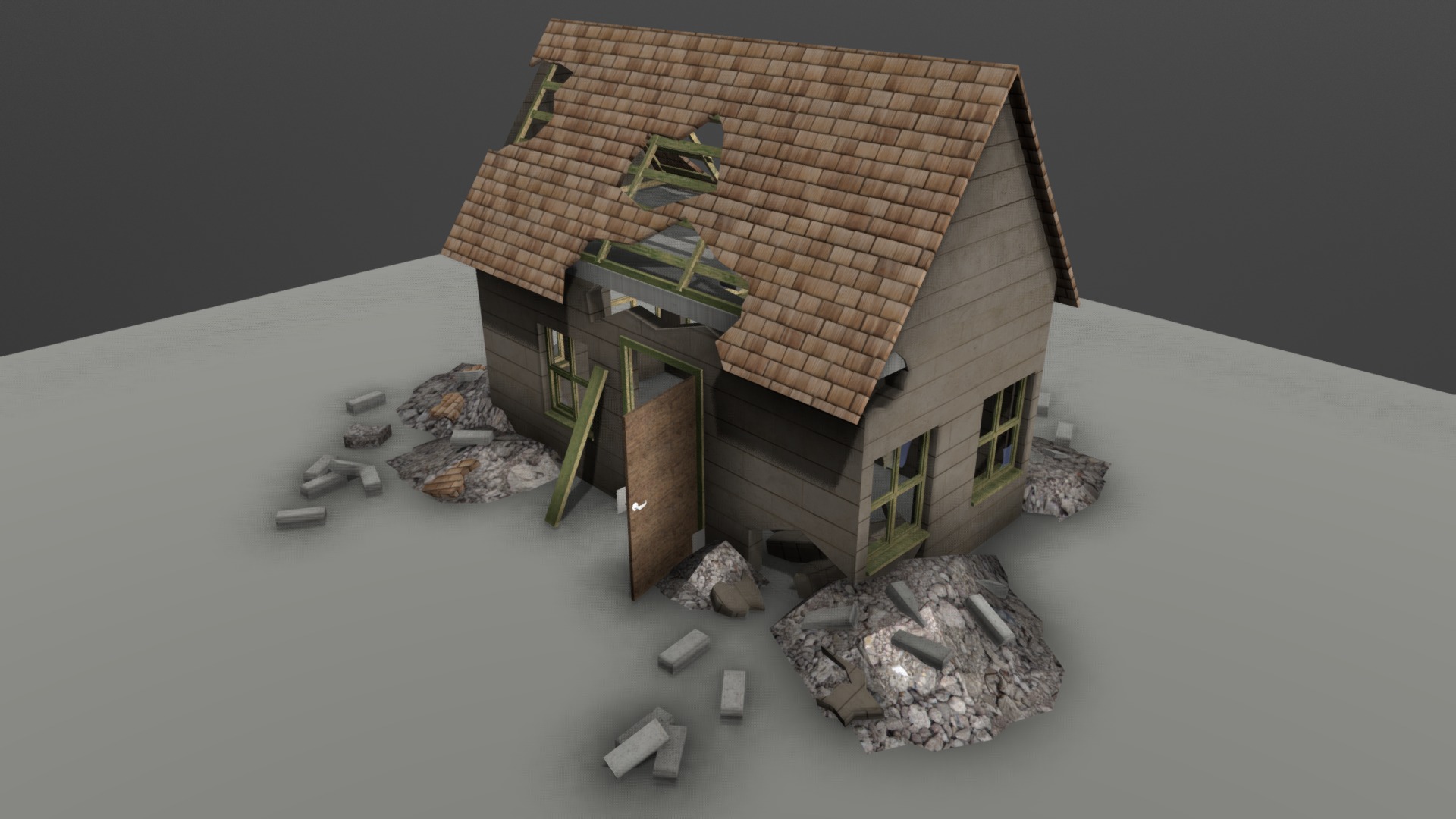 Destroyed House With Textures Download Free 3D model by BlenderItUp