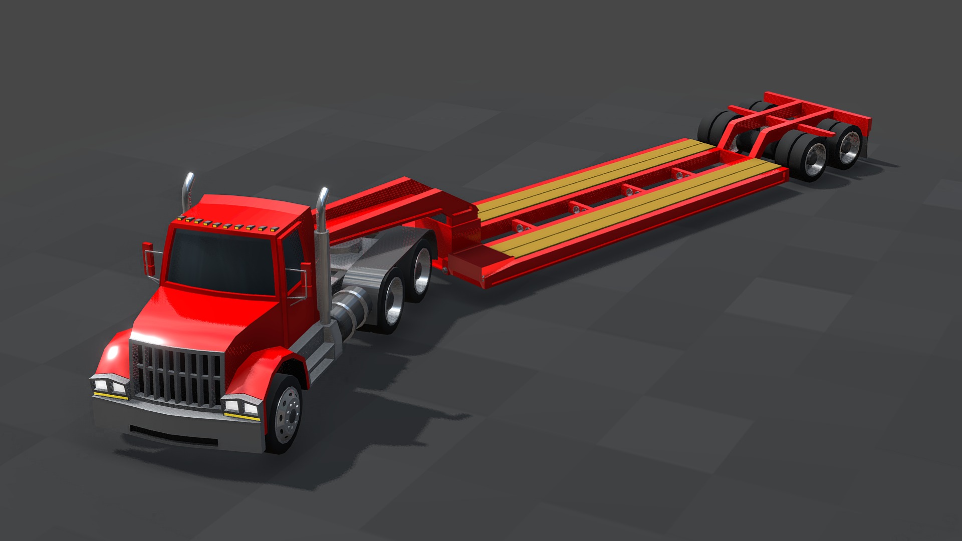 Low Poly Lowboy Trailer & Truck Buy Royalty Free 3D model by