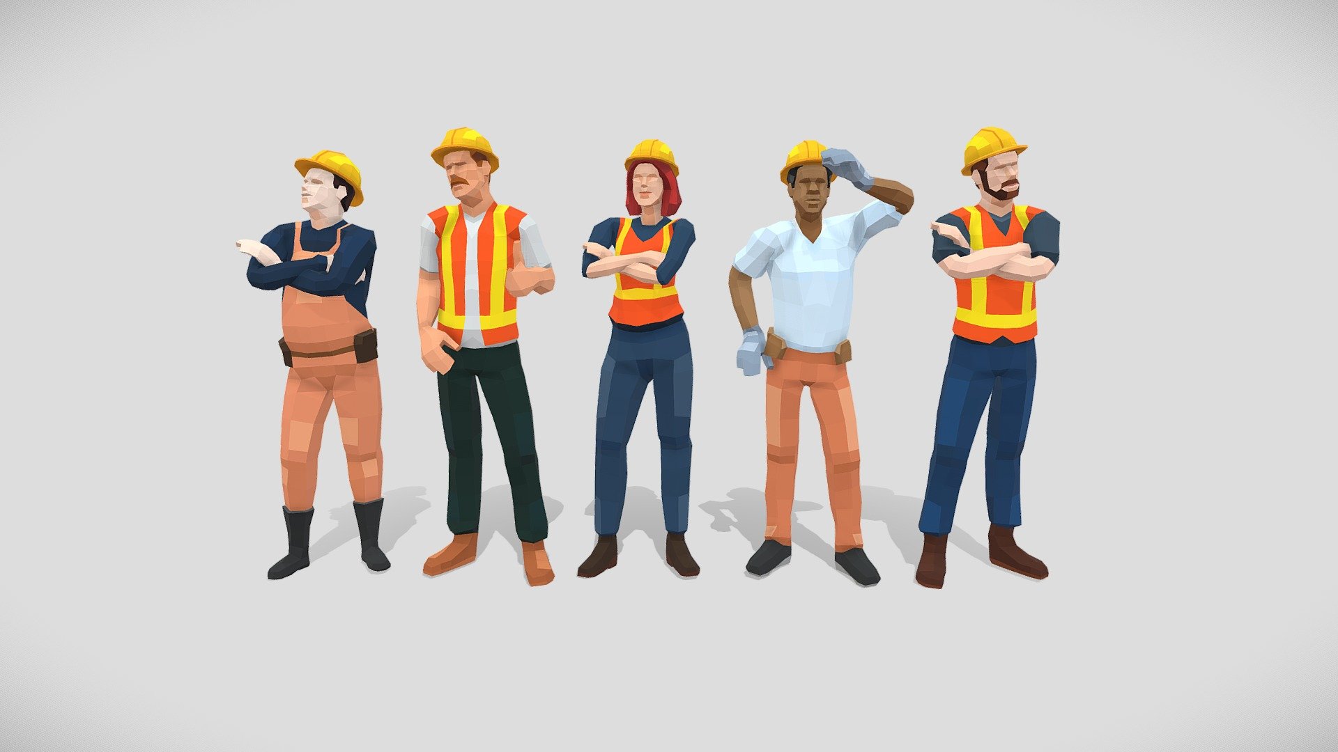 Low Poly Construction Workers Rigged Pack Buy Royalty Free 3D model