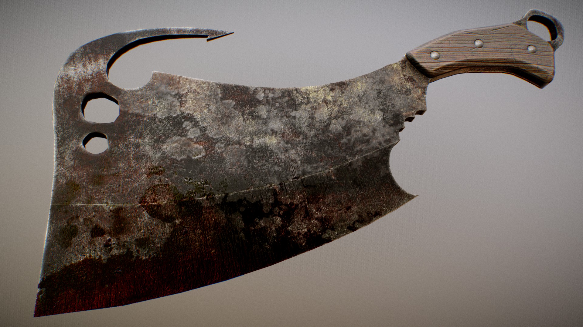 Meat Cleaver (with meat hook) Buy Royalty Free 3D model by Ole Gunnar Isager (FrenchBaguette