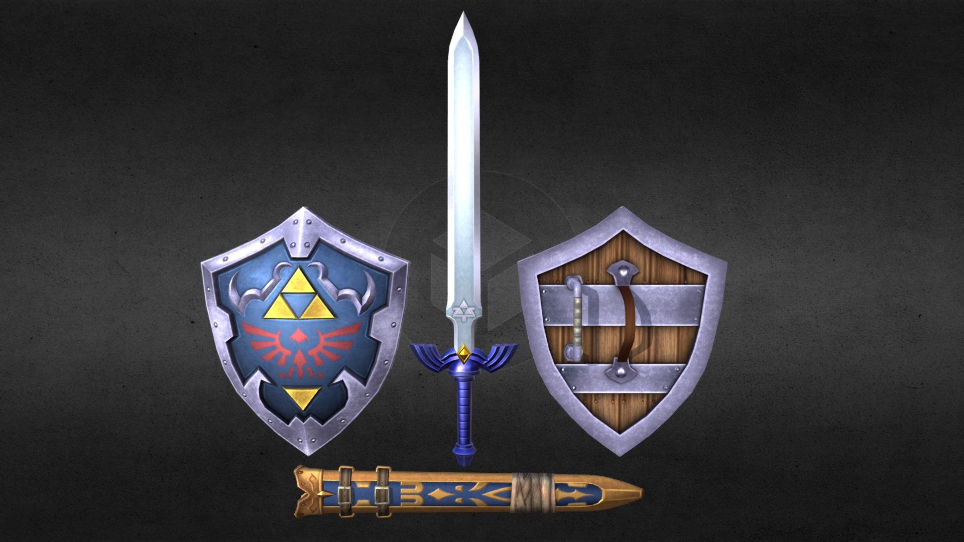Ocarina of Time Master Sword & Hylian Shield 3D model by SkilarsArt