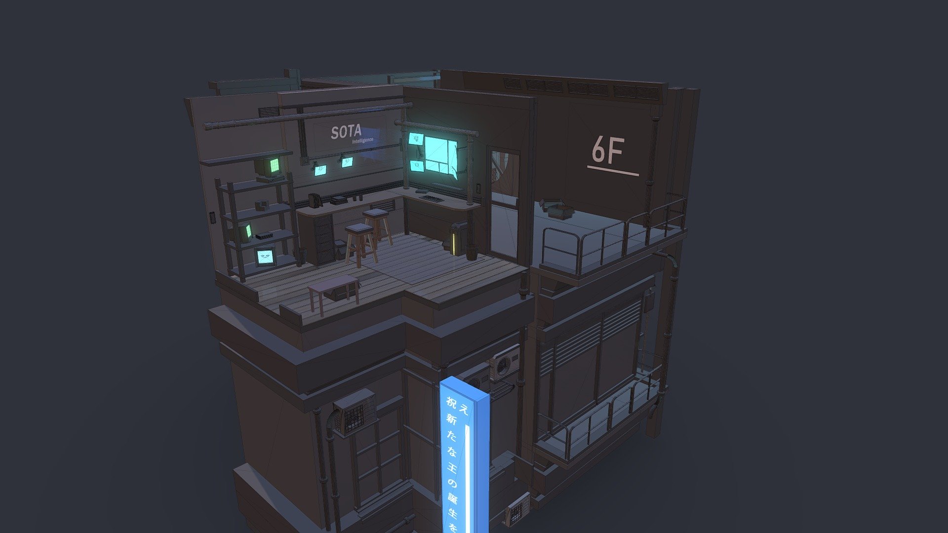 CyberPunk game scene practice Download Free 3D model by