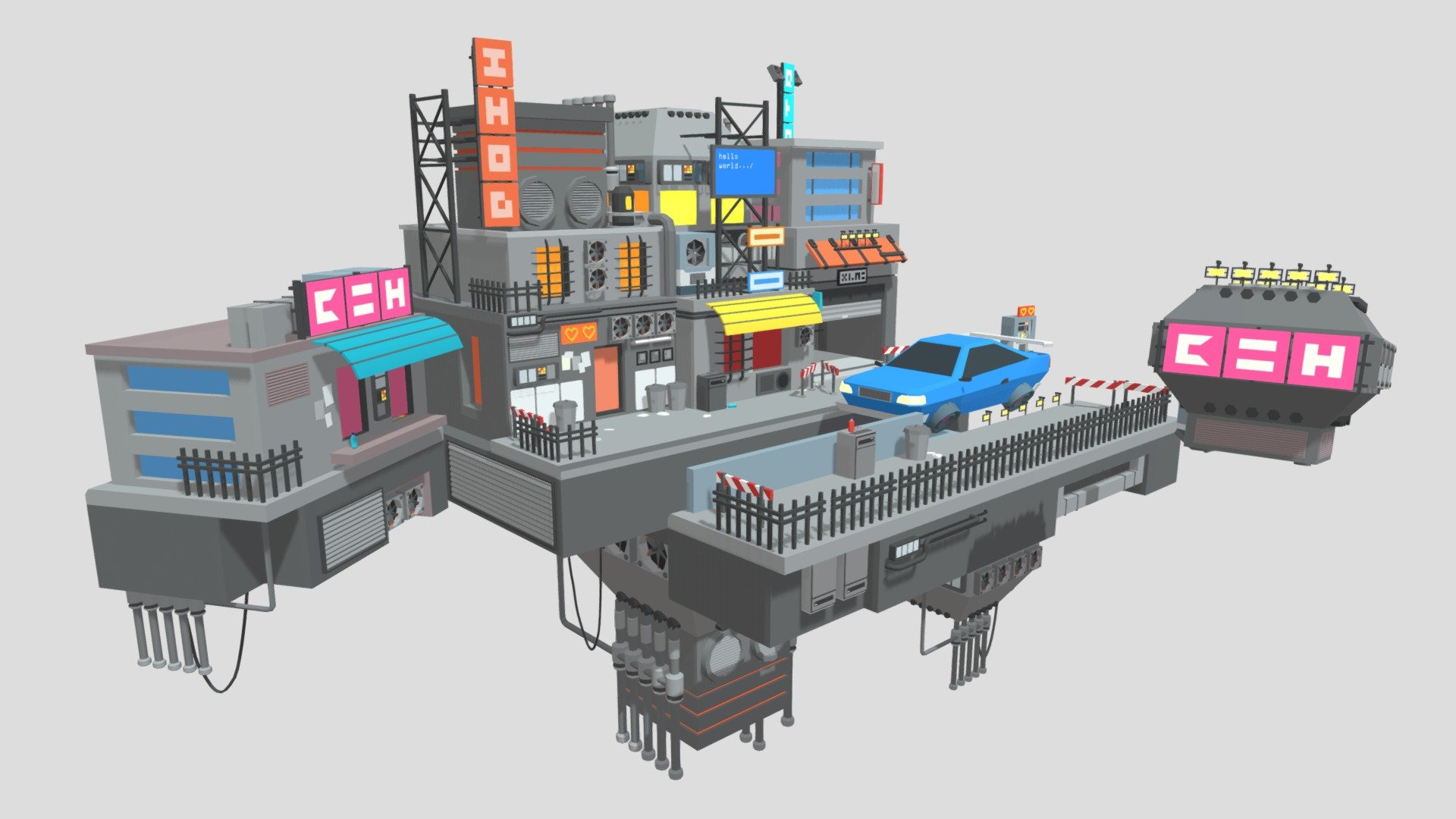 Floating Cyberpunk City Low Poly 3D model by Poly World (poly