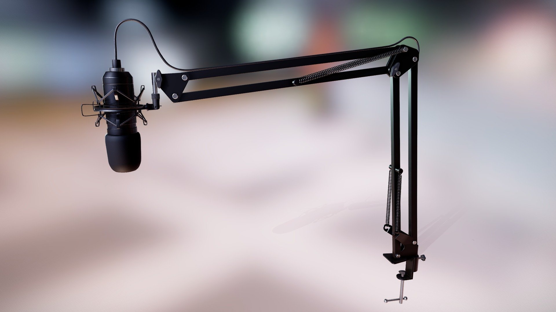 Microphone animated / riged with Boom arm Buy Royalty Free 3D model