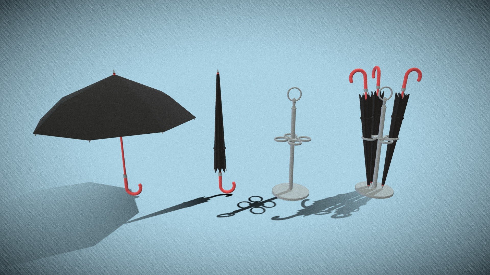simple umbrellas and a classic umbrella stand Download Free 3D model